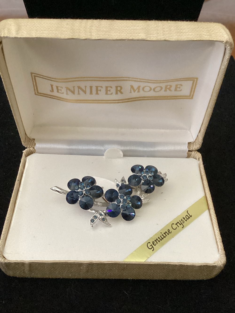 Jennifer Moore Navy Blue Crystal Flower Brooch